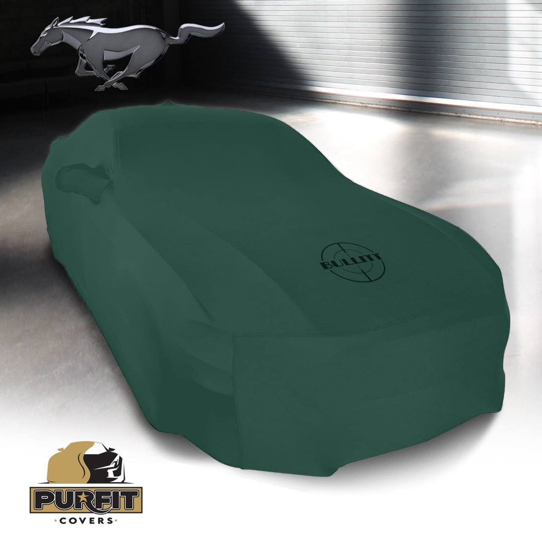 2018-2020 Ford Mustang Bullitt Coupe 2 mirrors Purfit Indoor Dark Green Custom Car Cover with Bullitt Logos