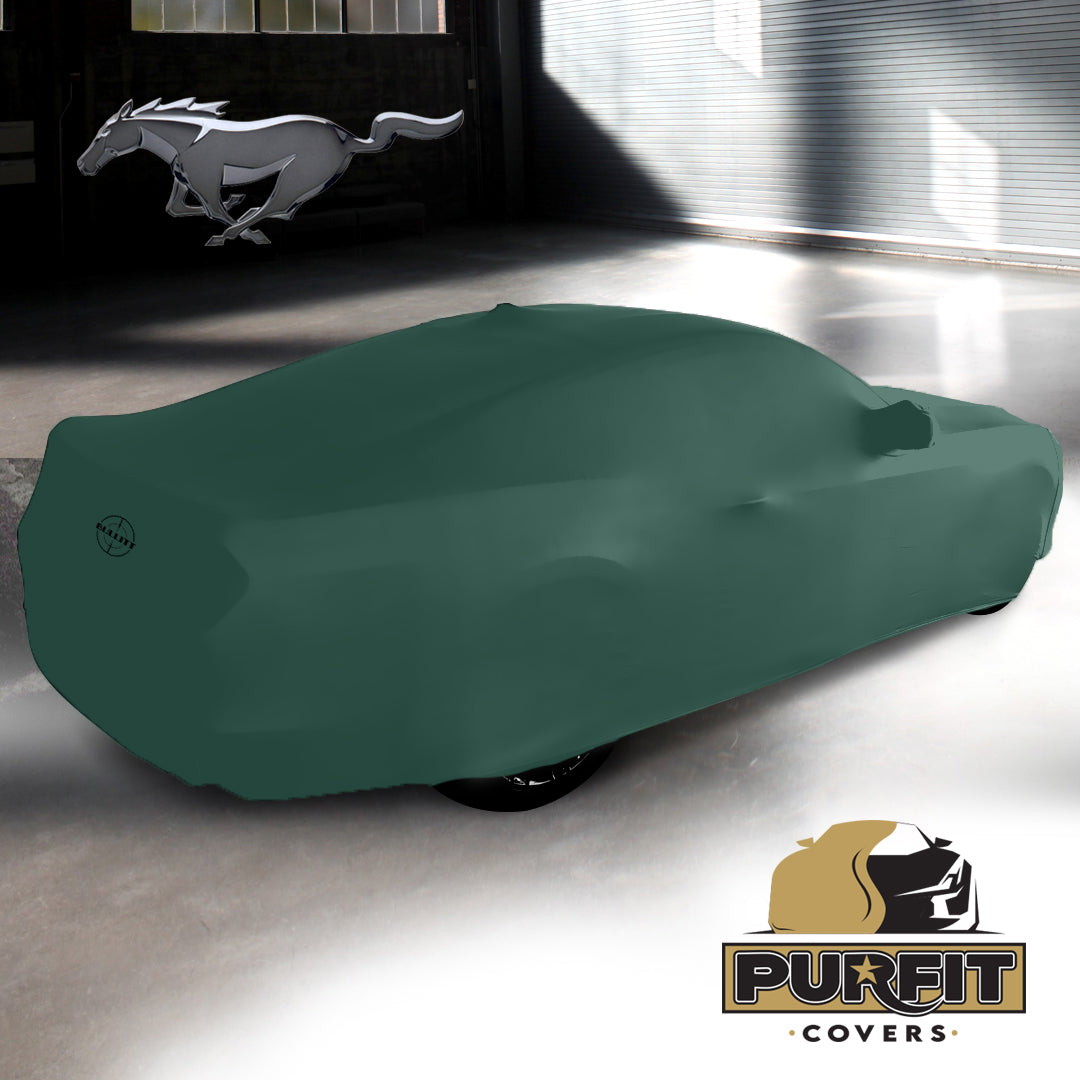 2018-2020 Ford Mustang Bullitt Coupe 2 mirrors Purfit Indoor Dark Green Custom Car Cover with Bullitt Logos