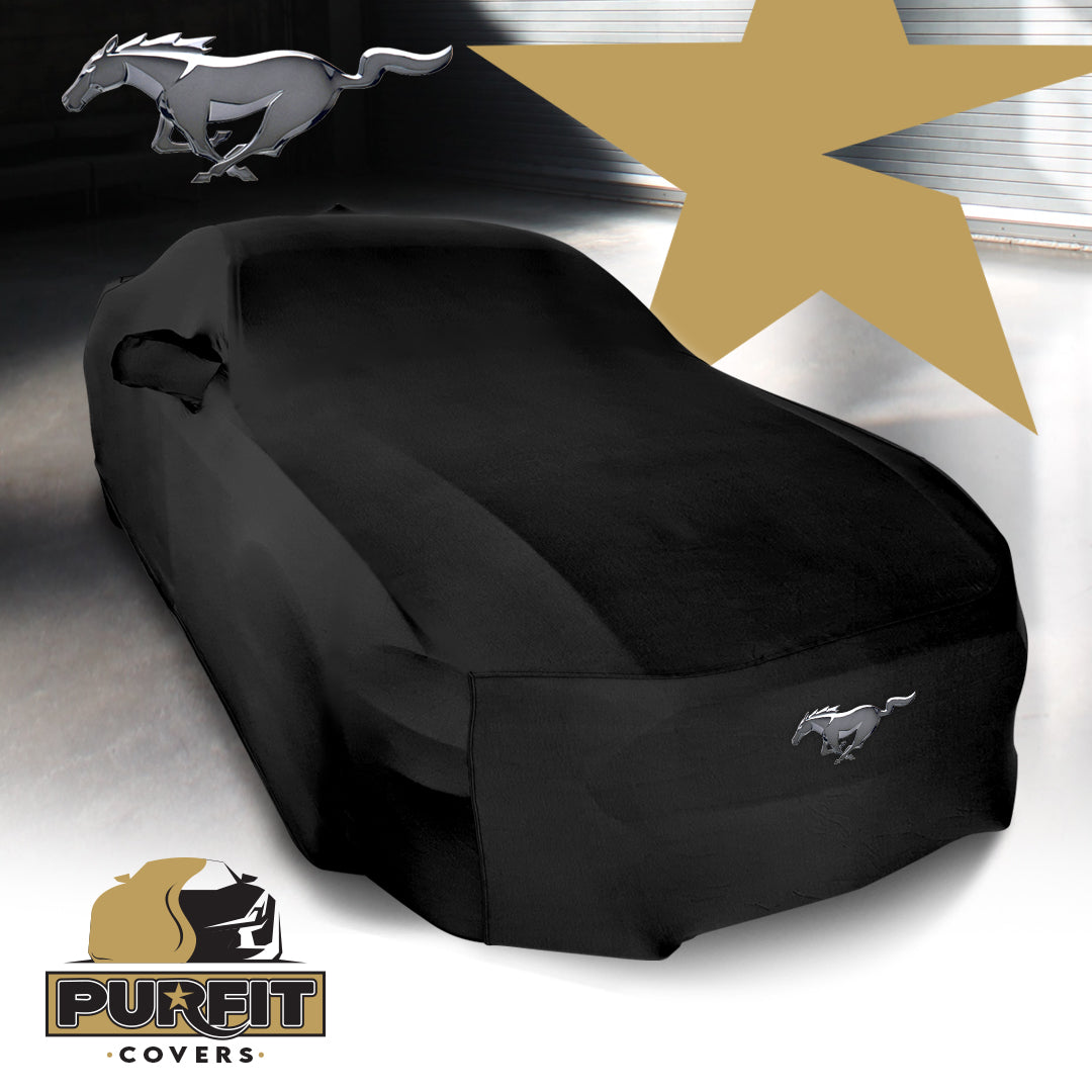 2015-2020 Ford Mustang Coupe Indoor Custom Car Cover 2 mirrors (w or w/o wing) no aerial w Horse Ltd Edition logo