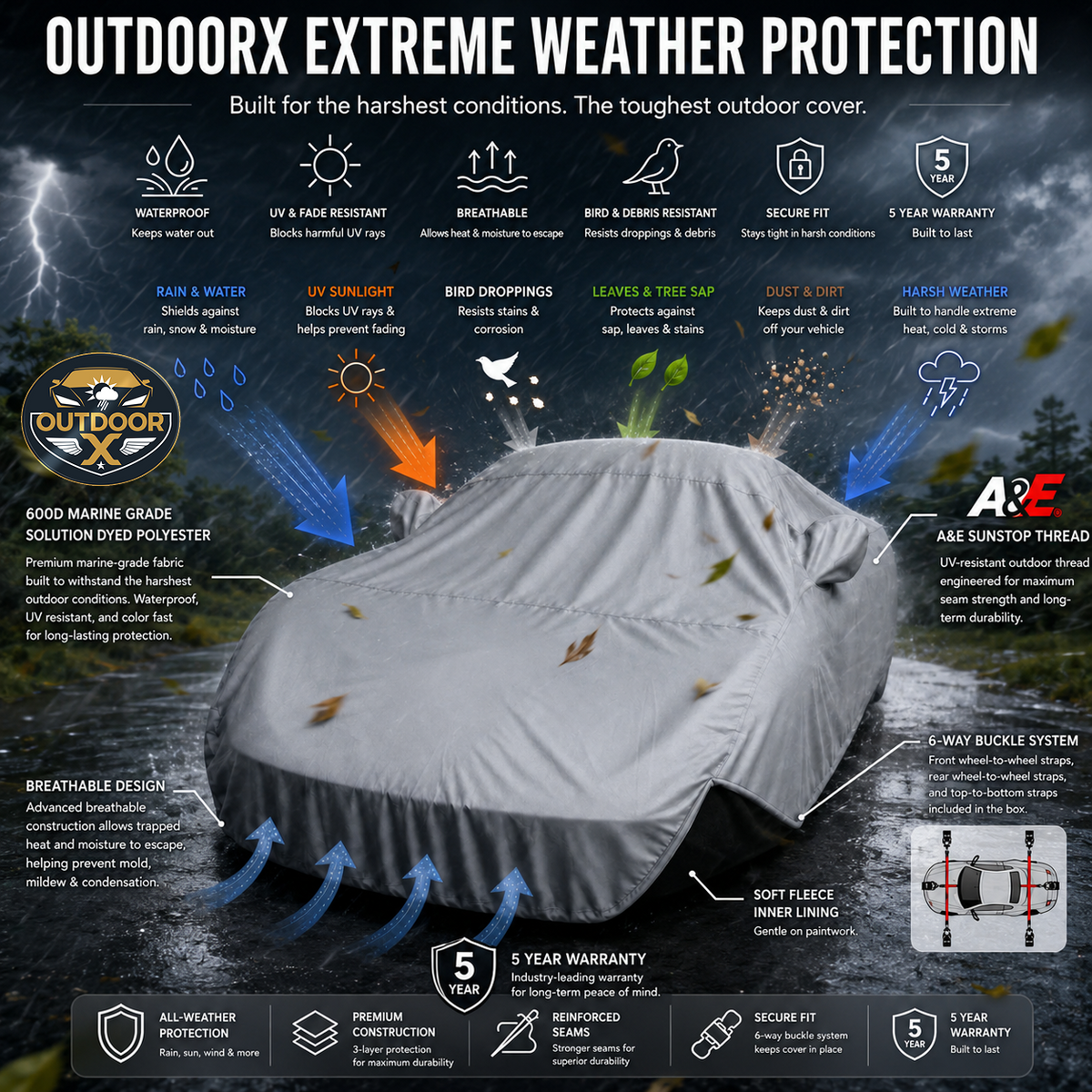1988-1990 Dodge Colt DL Station Wagon 2 mirrors OutdoorX Custom Outdoor Car Cover